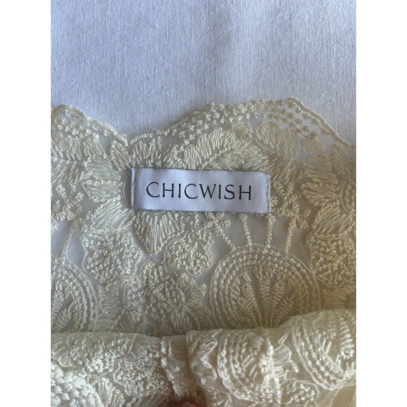 Vintage Chicwish Womens Ivory Lace Blouse Sheer Sleeves & Floral Embellished Sm - Picture 6 of 8